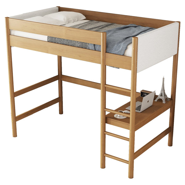 English Elm Twin Triple Rubberwood Bunk Bed with Ladders & Guardrails, Space-Saving Modular Design for Families Natural W504S00183