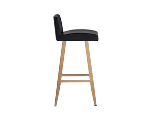 Sunpan Dani Chic Bar Stool with Antique Black Faux Leather & Brushed Champagne Gold Frame for Stylish Dining Counter Height