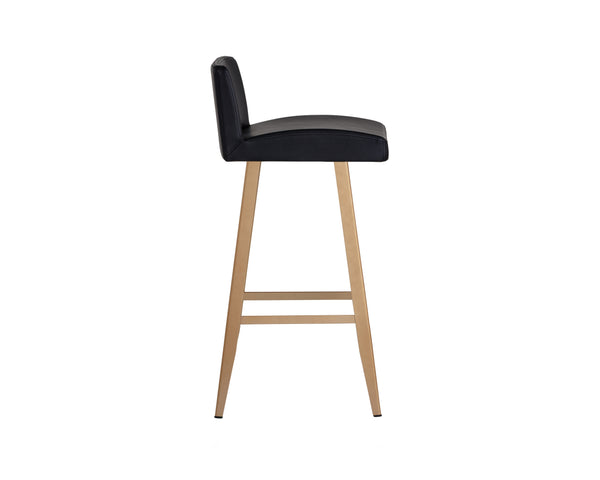 Sunpan Dani Chic Bar Stool with Antique Black Faux Leather & Brushed Champagne Gold Frame for Stylish Dining Counter Height
