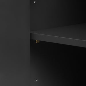 English Elm U_STYLE Curved 4-Door Wavy Panel Cabinet with Adjustable Shelves, MDF-Pine Top, 220lb Capacity, Stylish Storage Black WF530090AAB