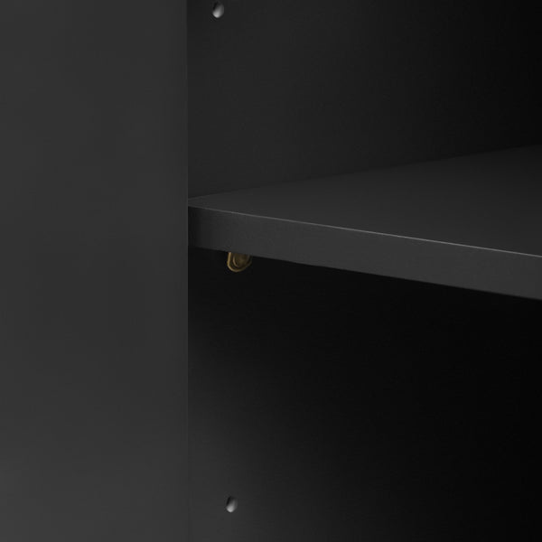 English Elm U_STYLE Curved 4-Door Wavy Panel Cabinet with Adjustable Shelves, MDF-Pine Top, 220lb Capacity, Stylish Storage Black WF530090AAB