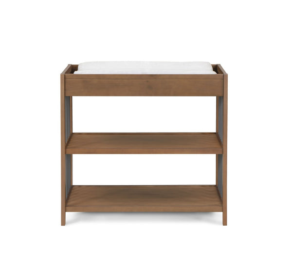 English Elm Pixie Mid-century Nursery Changing Table with Spindle Sides and Open Storage Shelves Walnut Brown B022P204854