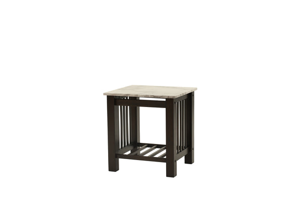 English Elm Modern Faux Marble Top Coffee Table with Antique Finish, Solid Legs & Open Lower Shelf, 47x24x18" Walnut 24 L x 21 W x 8 H B011P395605