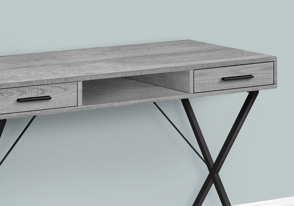 English Elm Computer Desk For Home Office - Modern Grey Laminate, Black Metal Design, Left/Right Setup & Drawers B2710P219953
