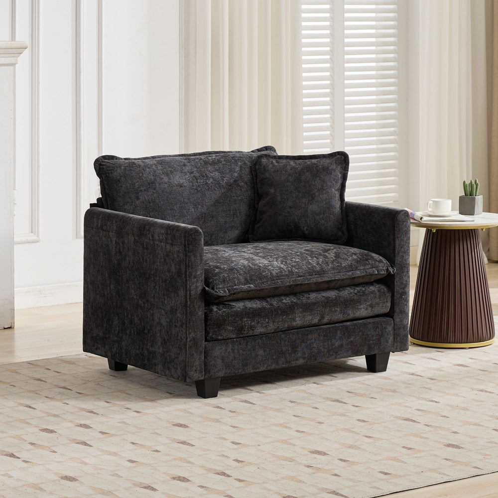 English Elm Cloud Sofa Single Seat Module - Modern Chenille Couch For Living Room & Bedroom Comfort, Black W1143S00006