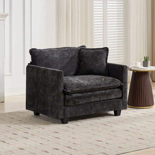 English Elm Cloud Sofa Single Seat Module - Modern Chenille Couch For Living Room & Bedroom Comfort, Black W1143S00006