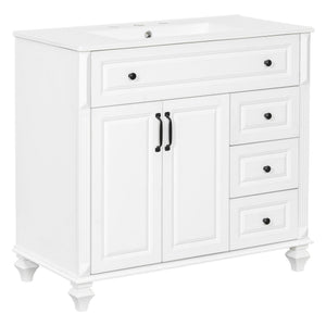 English Elm 36" Elegant Bathroom Vanity With Ceramic Sink, Solid Wood Cabinet, Modern Storage & Black Handles N725P356069K