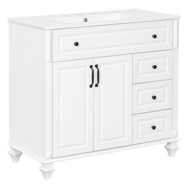 English Elm 36" Elegant Bathroom Vanity With Ceramic Sink, Solid Wood Cabinet, Modern Storage & Black Handles N725P356069K