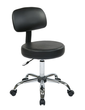 OSP Home Furnishings Pneumatic Drafting Chair with Chrome Base and Vinyl Seat for Studio or Counter Use Black ST235V-3