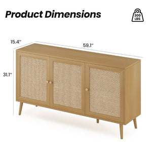 English Elm Sideboard Buffet Cabinet With 3 Rattan Doors - Stylish Storage Solution For Living Room & Kitchen T3623P380149-GIGA