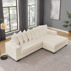 English Elm Corduroy Tufted Sleeper Sectional Sofa – L-Shaped Modular Design With Customizable Footrests In Beige W487S00342