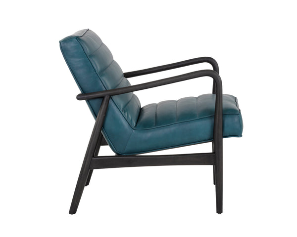 Sunpan Lyric Lounge Chair - Stylish Mid-century Modern Design In Vintage Peacock Leather & Oak Frame Teal Leather 104093