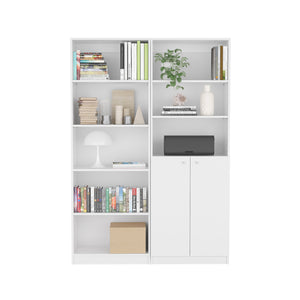 English Elm Layton Modern 2-Piece Bookcase Set with 8 Shelves & Concealed 2-Door Cabinet for Stylish Storage White 41 L x 28 W x 5 H B070S00246