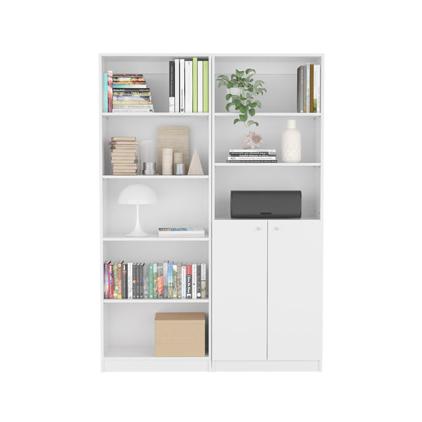 English Elm Layton Modern 2-Piece Bookcase Set with 8 Shelves & Concealed 2-Door Cabinet for Stylish Storage White 41 L x 28 W x 5 H B070S00246