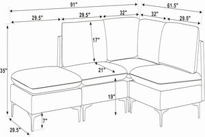 English Elm Linen Upholstered Modular Sectional Sofa with Black Metal Legs for Modern Living Dark Gray B2748S00106