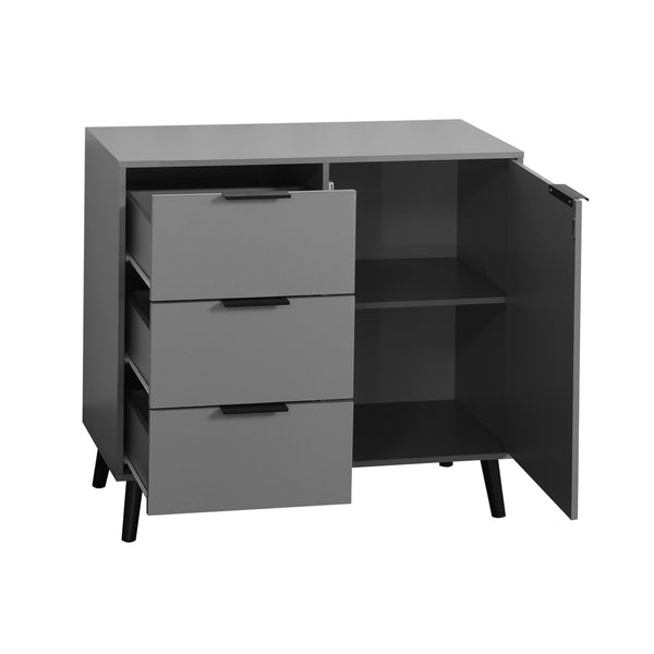 English Elm Storage Cabinet Mid Century 3-Drawer Accent with Adjustable Shelf, Stable Solid Legs, Multiroom Use Gray W409P171603