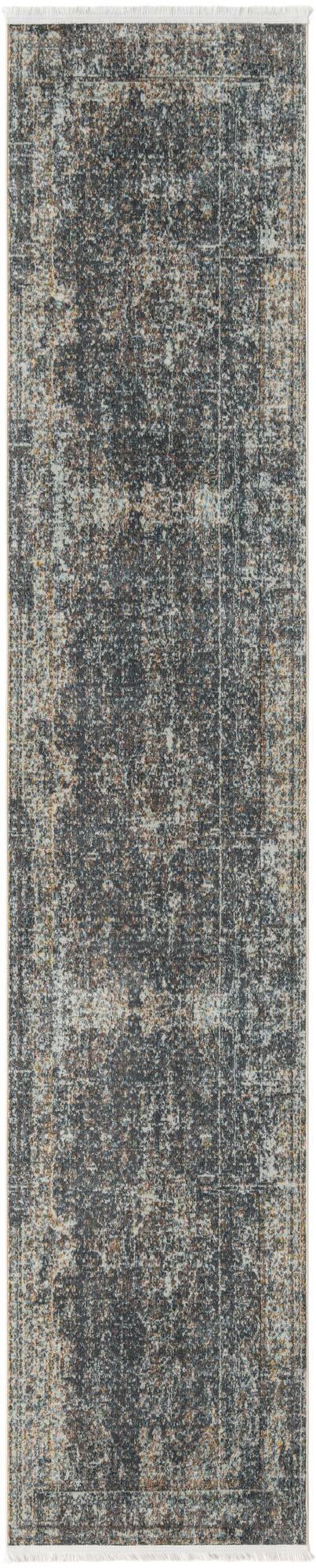 Unique Loom Baracoa La Cabana Machine Made Border Rug Fume Gray, Brown/Ivory/Gray/Tan/Light Blue 2' 7" x 13' 1"