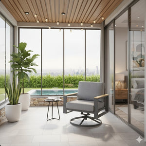 English Elm All-weather Swivel Rocking Aluminum Outdoor Dining Chairs with Cushioned Ergonomic Seats B082P455164