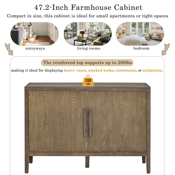 English Elm U_STYLE 47.2-Inch Farmhouse Sideboard with Ash Veneer, Double-Door Storage, Iron Handles, Stable Design Espresso N711P241278D