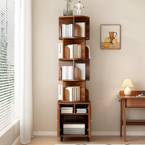 English Elm Rotating 360° Corner Bookshelf - 5-Tier Compact Storage Rack With Drawer For Small Spaces, Walnut W2641P329220-GIGA