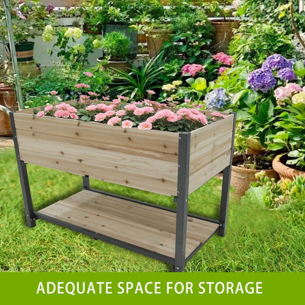 English Elm New Iron and Wood Raised Garden Bed with Drainage Ergonomic Height Outdoor Planter W1431P176217