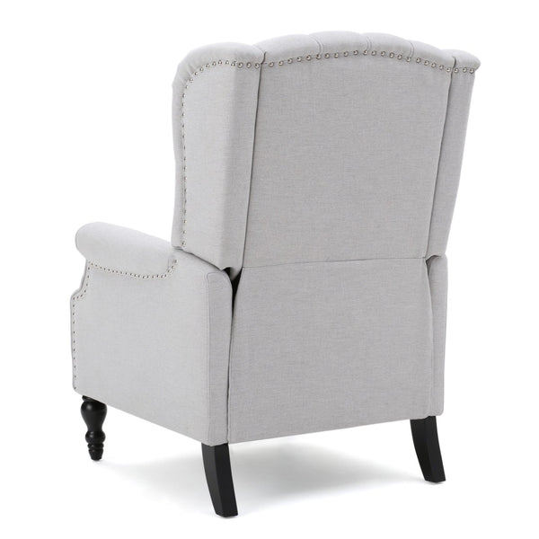 English Elm Charcoal Wingback Pushback Recliner with Button Tufted Diamond Fabric Upholstery Light Grey N763P410529R