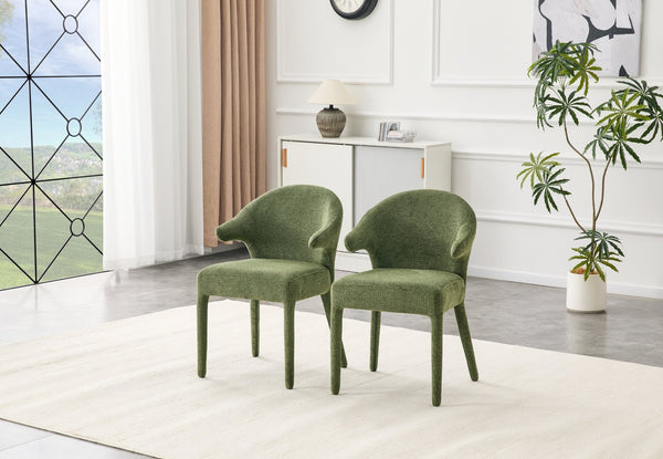 English Elm Modern Chenille Linen Accent Chair Sculptural Hollow Back Swivel Seat for Dining Vanity Green W3493P456222