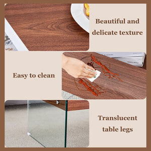 English Elm Multifunctional Lift Top Coffee Table with Tempered Glass Legs, Ergonomic Storage and Durable MDF Finish Wood W2920P226074