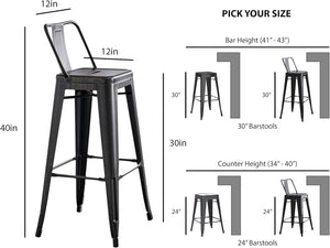 English Elm 30" Sanded Matte Black Metal Barstool Set of 4 — Industrial Rustic Bucket Back, Weatherproof, 30" H B347P349401