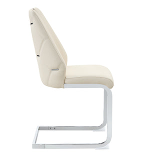 English Elm Dining Chairs Set Of 2, Modern Off-White Faux Leather With Gold Mesh Accent And Chrome Handles W3493P359721