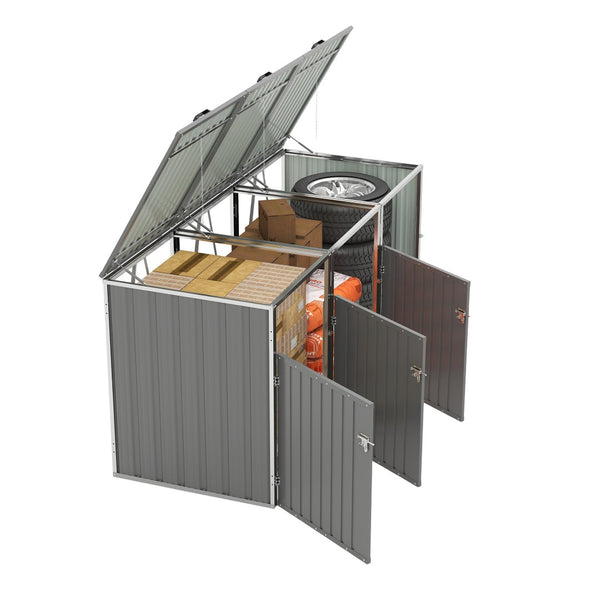English Elm Garbage Bin Shed Galvanized Steel Enclosure Fits Three Cans with Lockable Waterproof Lid Light Gray W1598P357717