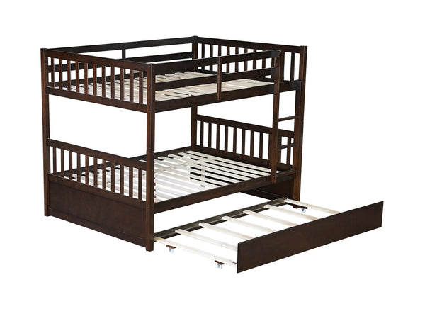 English Elm Full Over Full Bunk Bed With Twin Trundle, Ladder & Guardrails – Stylish Espresso Design & Versatile! W504S00227