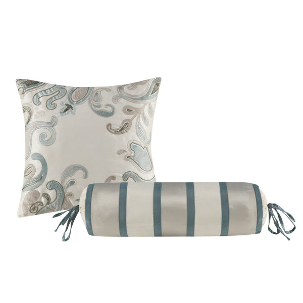 English Elm 12 Piece Comforter Set with Cotton Sateen Sheets Paisley Jacquard Bedding Queen Gray Accents Teal 19.29 L x 23.62 W x 11.02 H B035P148326