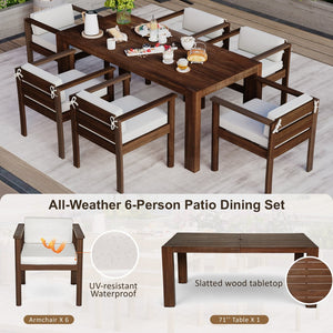 English Elm Trexm Acacia Wood Outdoor Dining Set Seats Six with Washable Cushions Umbrella Ready Beige,Mocha TM000022AAP