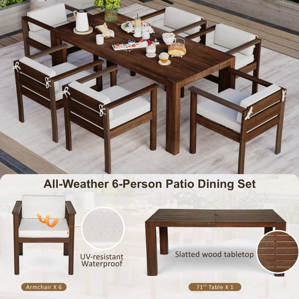 English Elm Trexm Acacia Wood Outdoor Dining Set Seats Six with Washable Cushions Umbrella Ready Beige,Mocha TM000022AAP