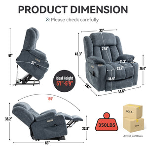 English Elm Up to 350 Lbs Chenille Power Lift Recliner with Massage Heating and Usb Charging Ports W1803S00047