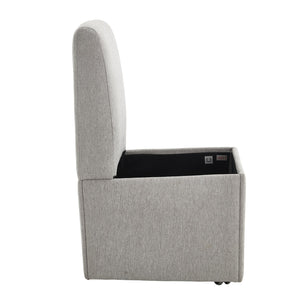 English Elm COOLMORE Swivel Rolling Dining Chair with Hidden Storage, Linen Upholstered 4-Wheel Multiuse Seat Light Gray W1539P277684