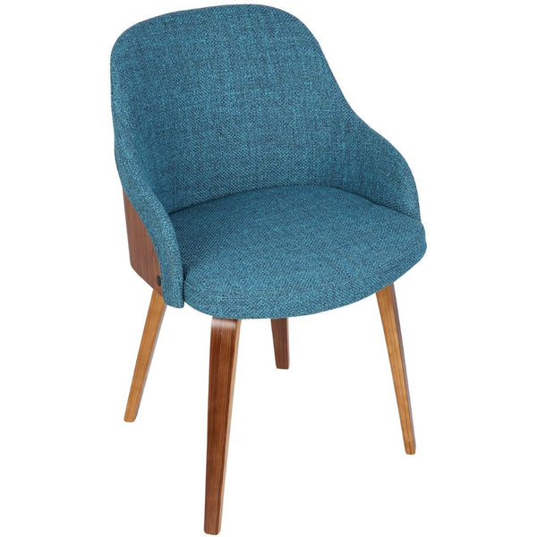 English Elm Dining/ Accent Chair Slatted Walnut Wood Frame Teal Upholstered Mid-century Seat B202P472715