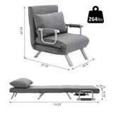 English Elm Homcom Single Person Folding 5 Position Convertible Sofa Bed Sleeper Chair Chaise Lounge Couch W/Pillow & Steel Frame For Home Office, Light Grey