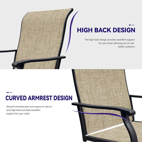 English Elm Swivel Textilene Patio Dining Chairs Set of 2 – Breathable Outdoor Porch Deck Chairs with 360° Rocking Black+Brown W213P271497