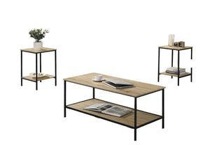 English Elm Rustic 3pc Table Set with Wrought Metal Abstract Side Panels Engineered Wood Tops Durable Charm Natural 47 L x 21 W x 5 H B2741P392069