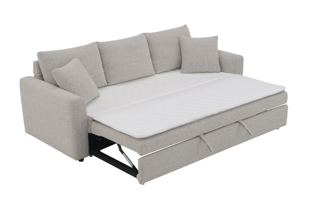 English Elm Connie Beige Boucle Sleeper Sectional Sofa w/ Full Pull-Out Bed, Removable Covers & Plush Foam Comfort B2726P250929