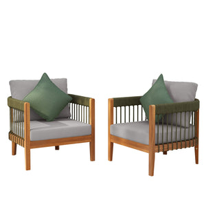 English Elm Christopher Knight Home® - [Set Of 2] Stylish Acacia Wood Outdoor Lounge Chairs With Handwoven Rope & Water-Resistant Cushions N767P265743E_2