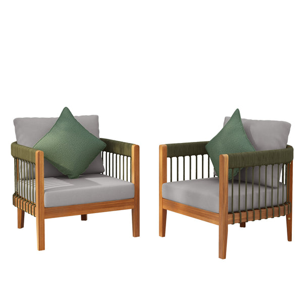 English Elm Christopher Knight Home® - [Set Of 2] Stylish Acacia Wood Outdoor Lounge Chairs With Handwoven Rope & Water-Resistant Cushions N767P265743E_2