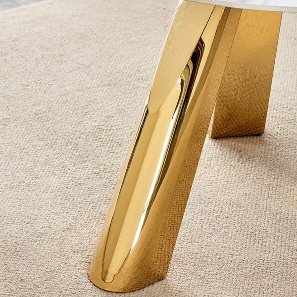 English Elm Table 7-Piece Dining Set - 42" Round Snow Mountain White Sintered Stone Table & Elegant Chairs W2920S00046-GIGA