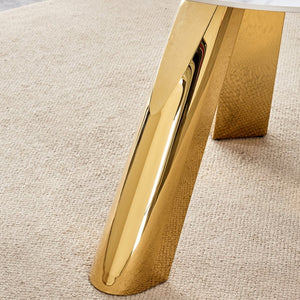 English Elm Table 5-Piece Dining Set With 42-Inch Round Snow Mountain White Top & Elegant Gold Leg Chairs W2920S00045-GIGA