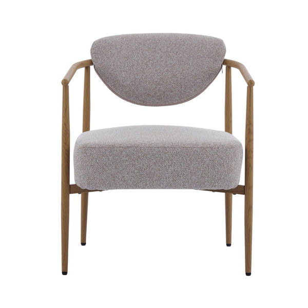 English Elm Beige Woven Fabric Dining Chair Set of Two with Wood Grain Iron Frame for Any Room W3149S00002
