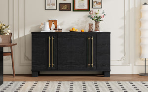 English Elm Trexm Ash Veneer Buffet with Gold Handles Matte Black Lacquer Dining Storage N715P232696B