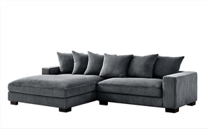 English Elm Luxe Oversized L-Shaped Sectional Sofa With Chaise - Dark Grey Corduroy, Deep Seating Comfort & Style B2735S00003