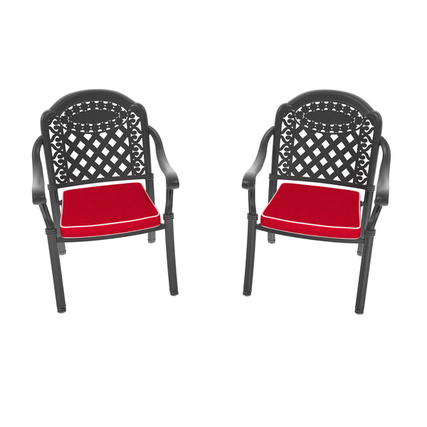 English Elm Cast Aluminum Patio Dining Chairs Set Of 2 With Stylish Black Frame & Comfortable Red Cushions W1710P166003